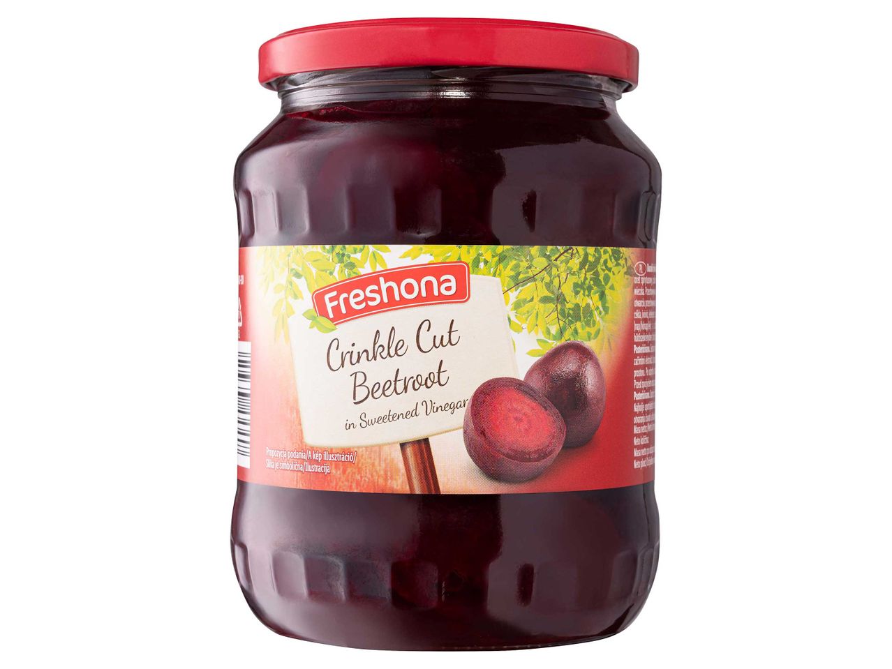 Freshona Crinkle Cut cékla édesített ecetben, üvegben.