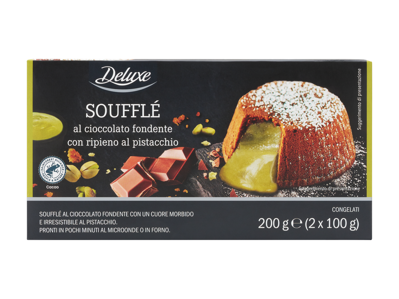 Soufflè al cioccolato con ripieno al pistacchio