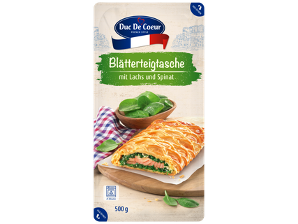 Duc de Coeur Blätterteigtasche mit Lachs und Spinat