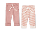 Zwei Paar Baby-Jogginghosen in Rosa, eine einfarbig, die andere gestreift.