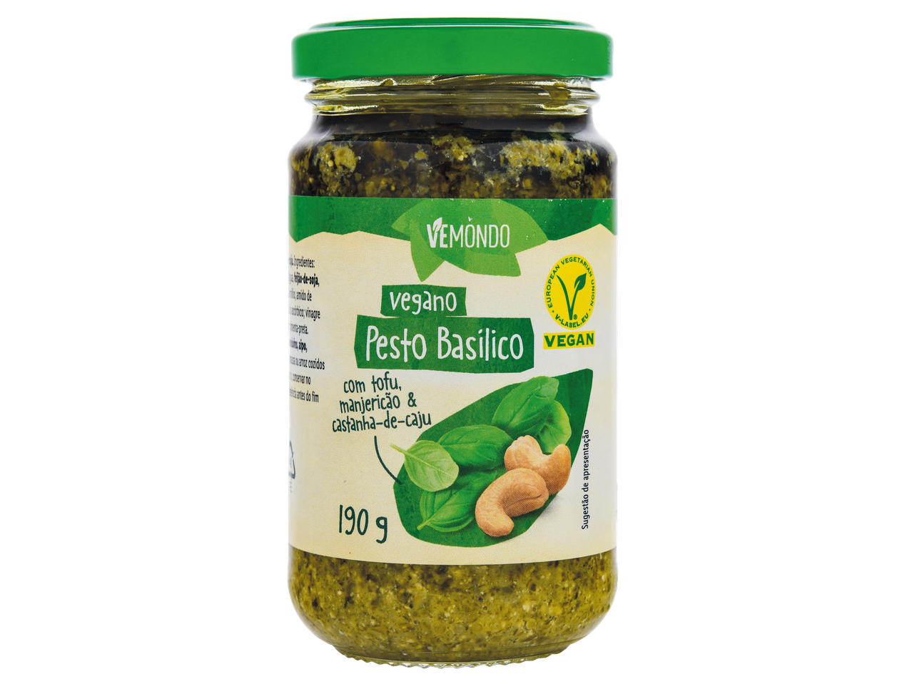 Pesto de manjericão vegano Vēmondo com tofu e castanha de caju.
