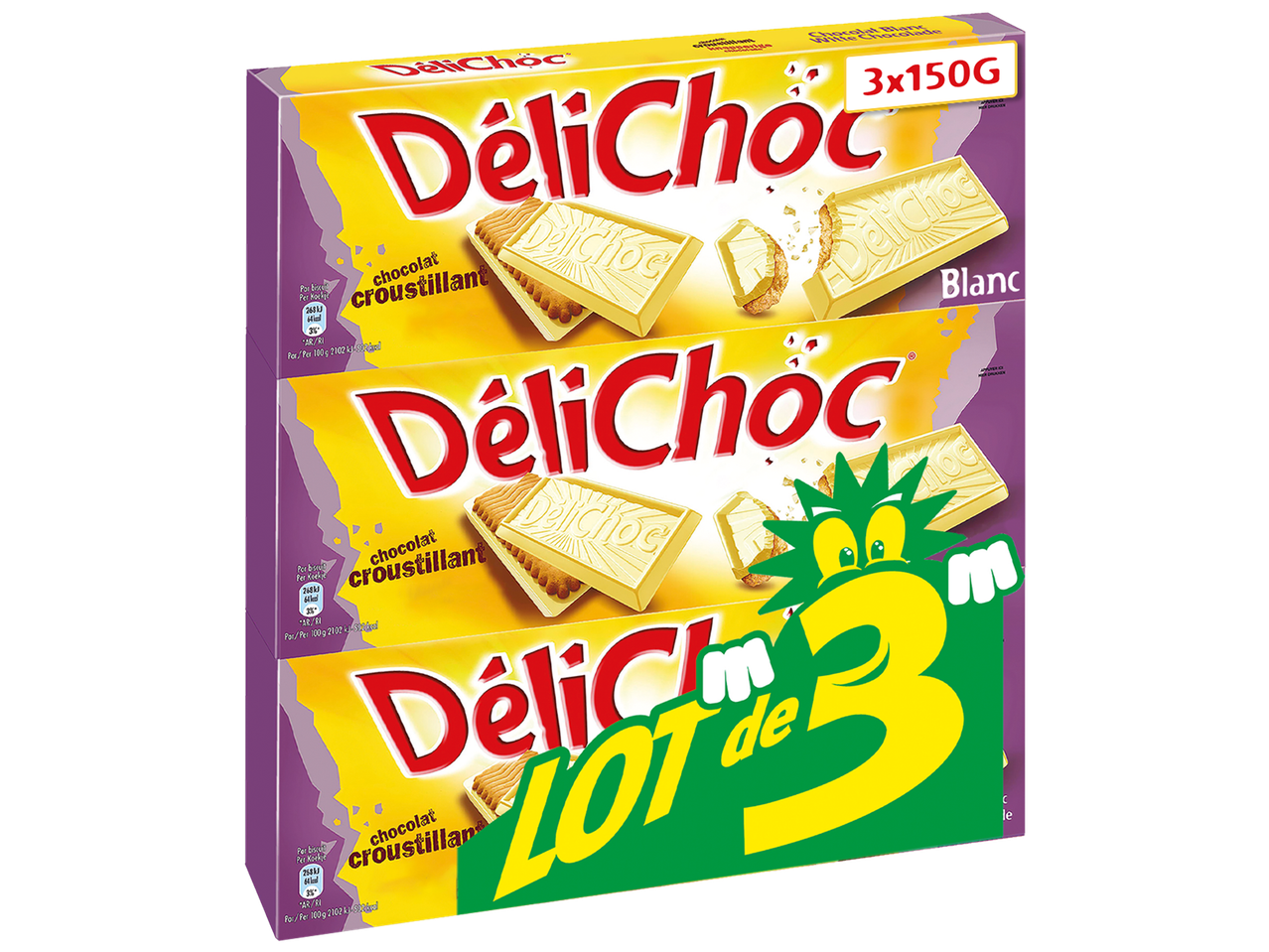 Paquet de biscuits croustillants au chocolat blanc, vendu par lot de 3.
