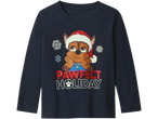 Mėlyni marškinėliai ilgomis rankovėmis su Paw Patrol Chase atspaudu su Kalėdų kepure ir tekstu „PAWFECT HOLIDAY“.
