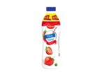 A bottle of strawberry-flavored yogurt drink.