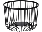 Black metal wire fruit basket with a solid base.