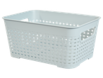 Cesto de arrumação de plástico branco com design entrançado