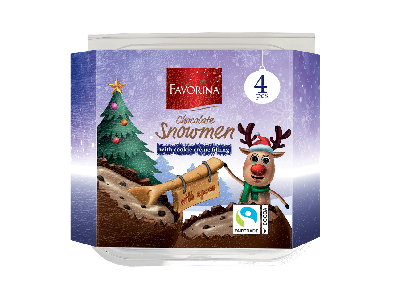Favorina Mjölkchokladsnögubbe täidisega, 4 tk, lusikaga ja jõuluteemaga
