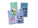 Četiri mini ručnika s likovima Snoopyja, Mickeyja i Minnie Mousea.