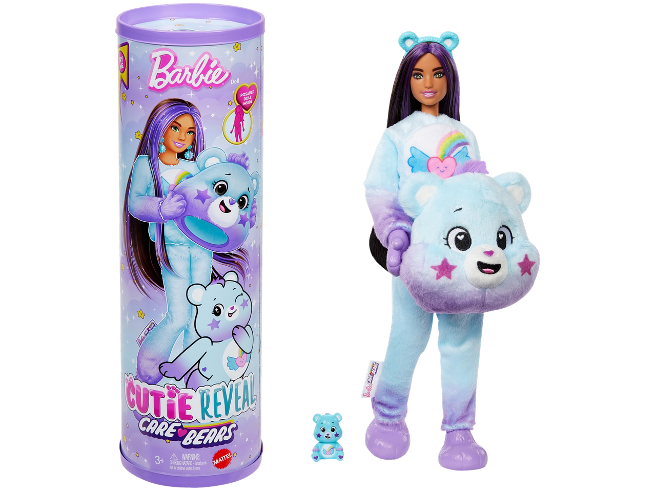 Barbie Cutie Reveal Care Bears lelle lāča kostīmā ar aksesuāriem.