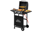 Grillmeister 2 Burner Gas Barbecue with grilled food, spices, and bread