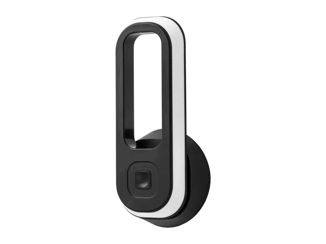 Modern black and white LED wall light with a sleek, oval design.
