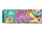 Crispy cones with milk chocolate drops, featuring a Rainforest Alliance cocoa seal.