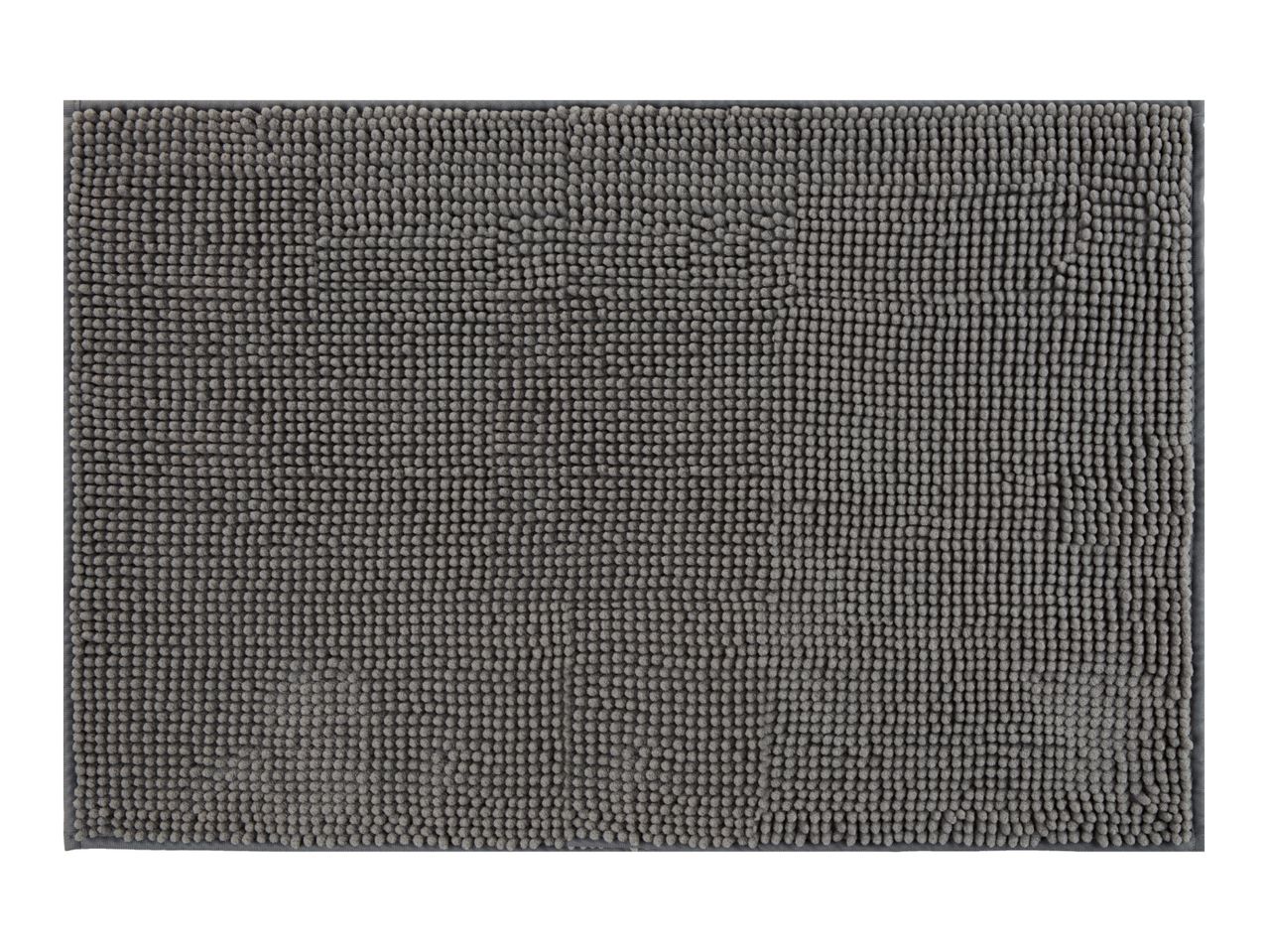 A rectangular gray bath mat with a textured, bobble surface.