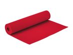 A red yoga mat, partially unrolled, on a white background.