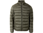 Casaco leve masculino verde-oliva com zíper frontal.