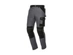 Gray and black work trousers with multiple pockets and reflective accents.