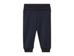 Dark blue baby sweatpants with a wide, elastic waistband and ribbed cuffs.
