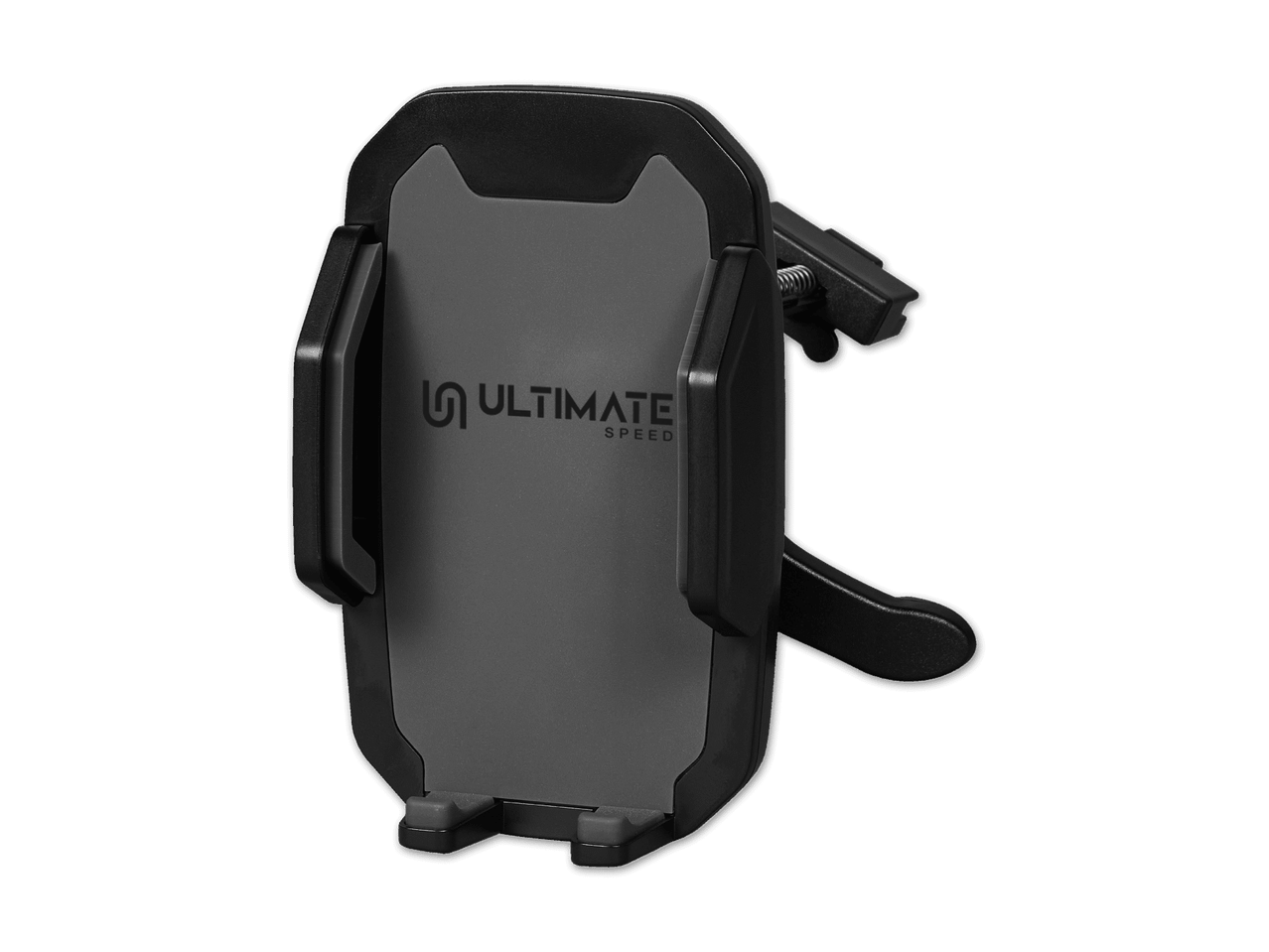 Schwarze und graue Smartphone-Halterung für das Auto mit der Aufschrift „ULTIMATE SPEED“