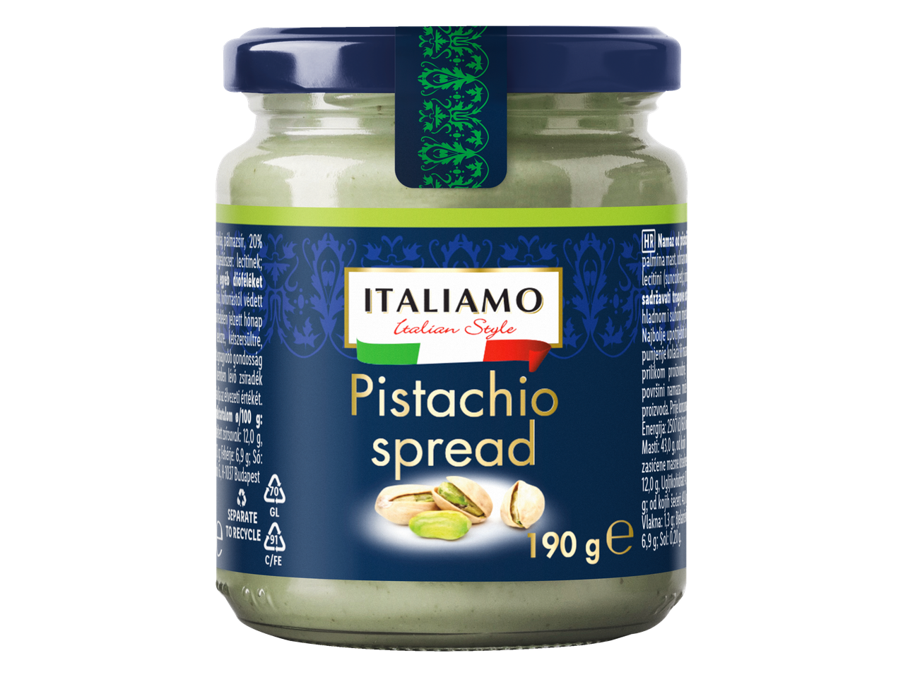 ITALIAMO olasz stílusú pisztácia krém üvegben.