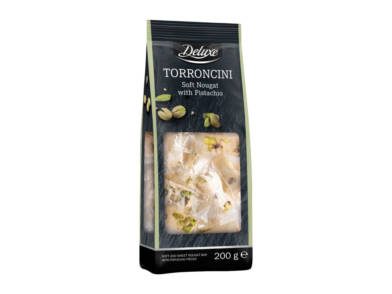Deluxe Torroncini Soft Nougat with Pistachio, 200g.
