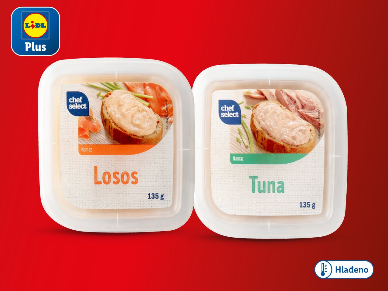 Lidl Plus Chef Select: dva namaza od 135g, losos i tuna.
