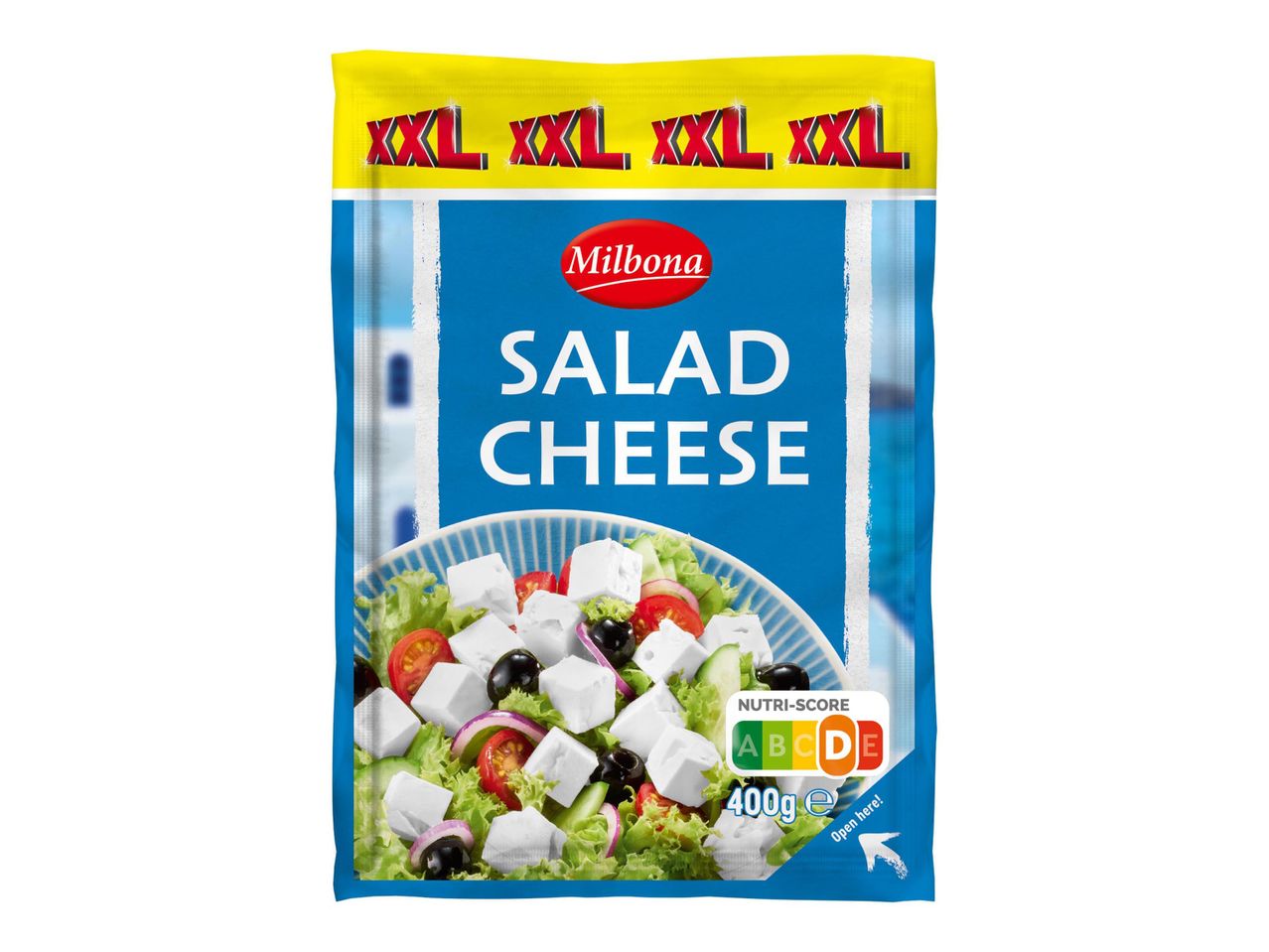 Milbona XXL saláta sajt 400g-os csomagolásban.