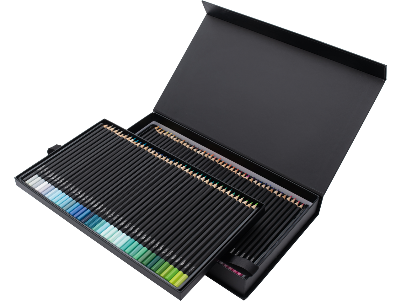 CRELANDO värvipliiatsid mustas kinkekarbis, siniste ja roheliste toonidega.