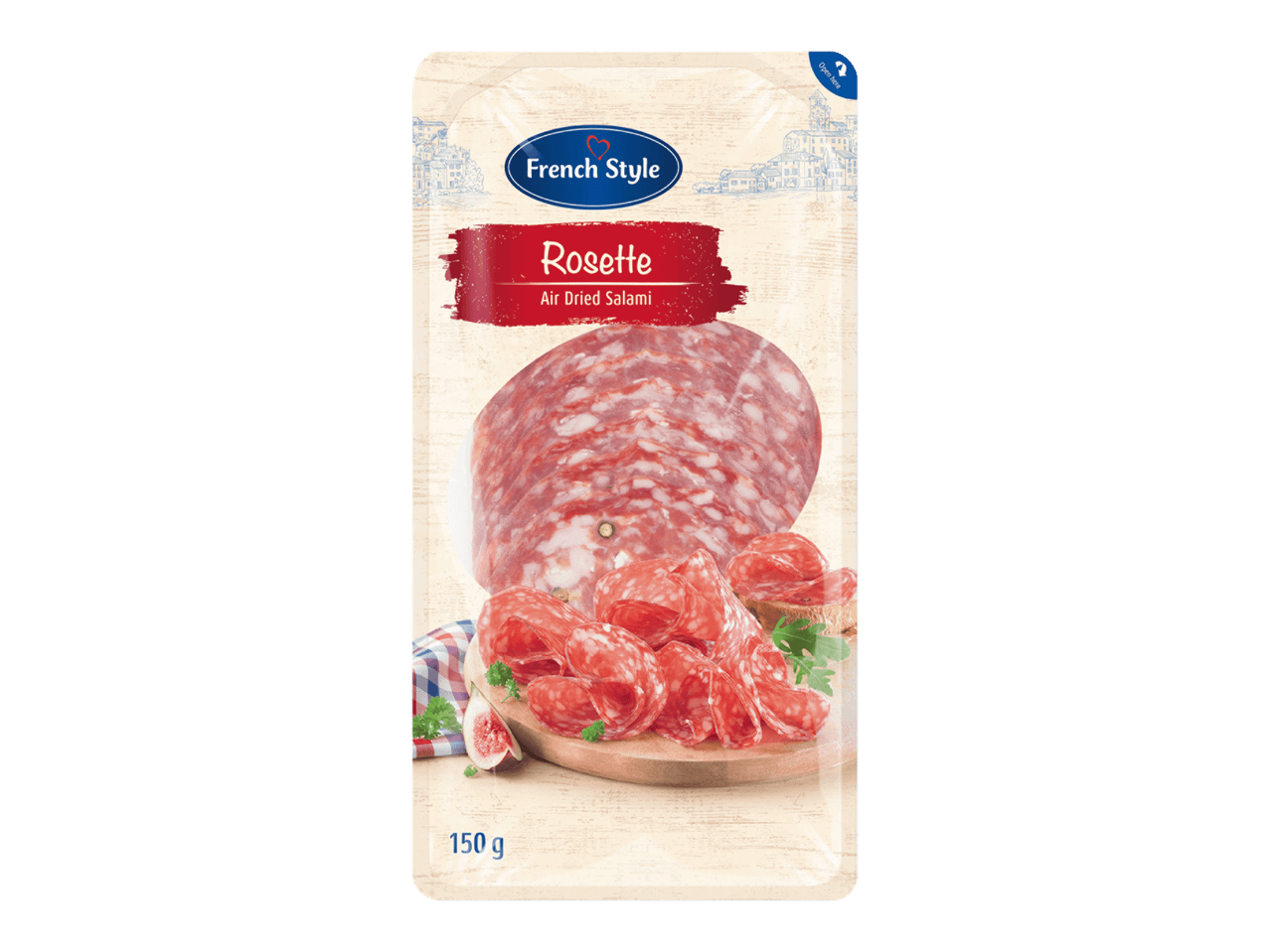 Pakkaus ilmakuivattua Rosette-salamia, 150 g.