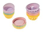 Sæt med farverige silikone cupcakeforme.