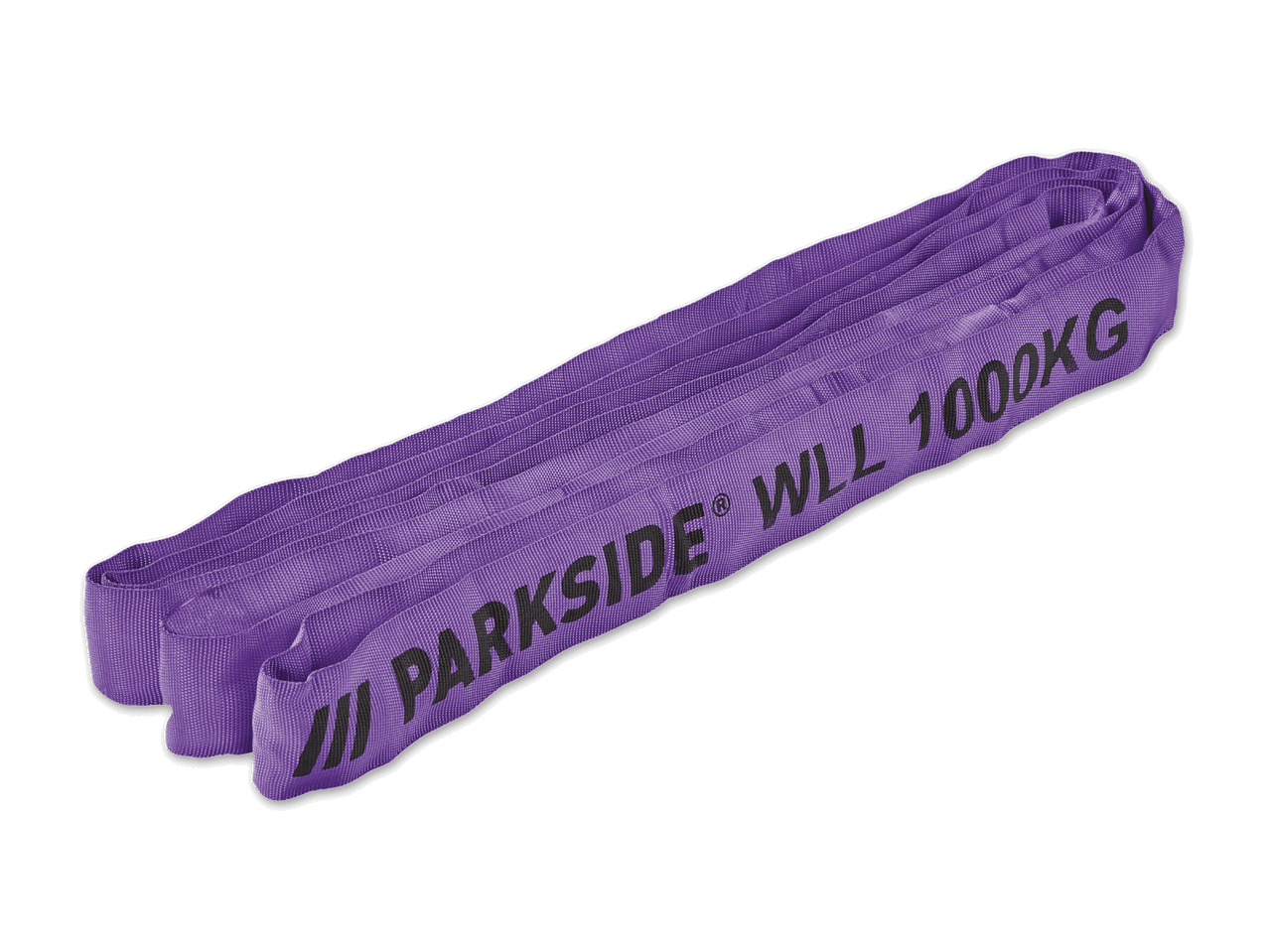 Ein lila Parkside-Lastgurt mit einer Tragfähigkeit von 1000 kg.