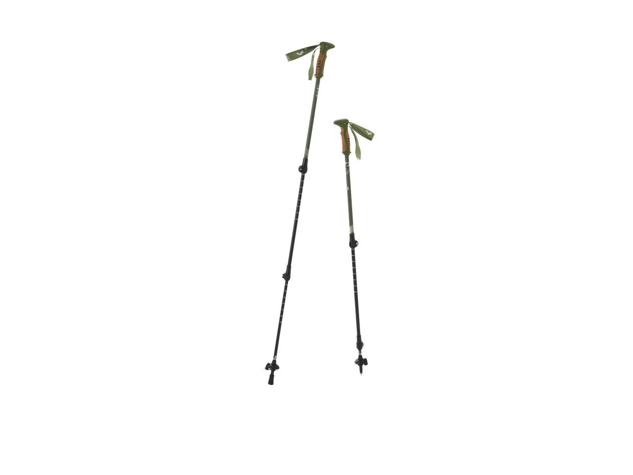 CRIVIT Aluminium Hiking Poles, green and black, with cork grips and adjustable straps.