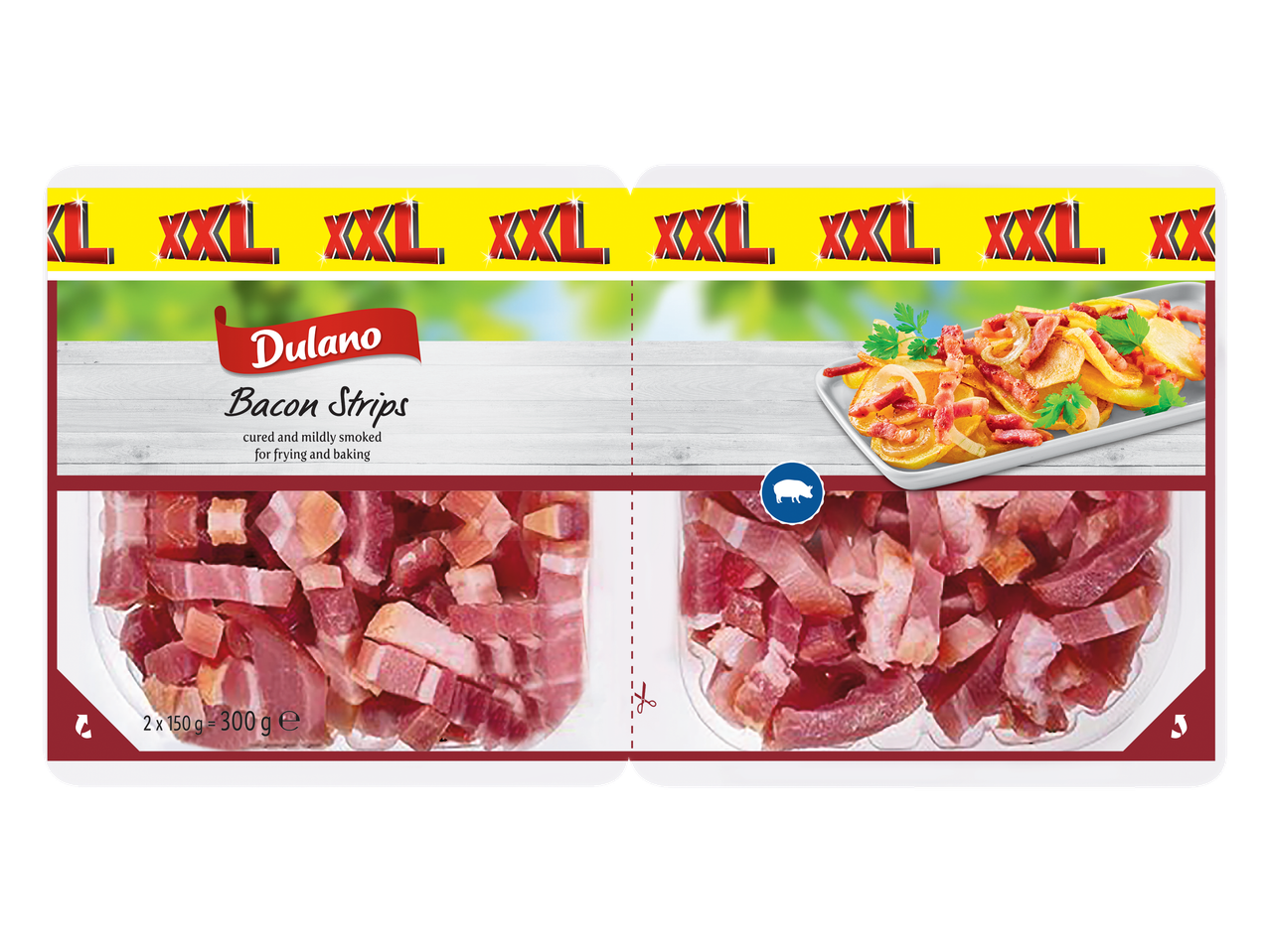 Bucăți de bacon Dulano XXL, ideale pentru prăjit sau copt.