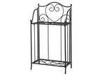 Suporte para plantas de ferro forjado de dois andares com detalhe em forma de coração.