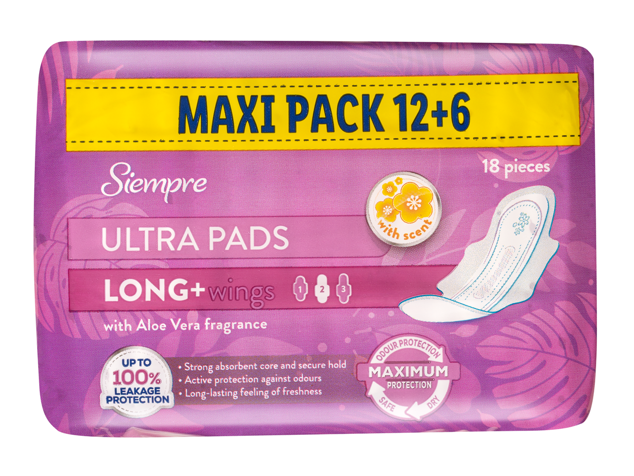 Siempre Ultra betét szárnyakkal, Maxi Pack 12+6, Aloe Vera illattal