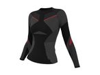 Black long-sleeved athletic top with grey stripes and red accents