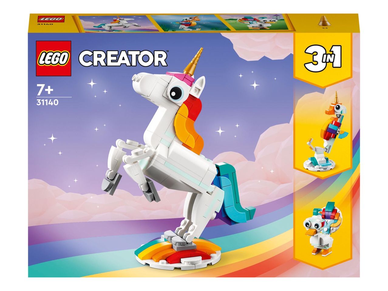 LEGO Creator 3 az 1-ben varázsló unikornis építőjáték.