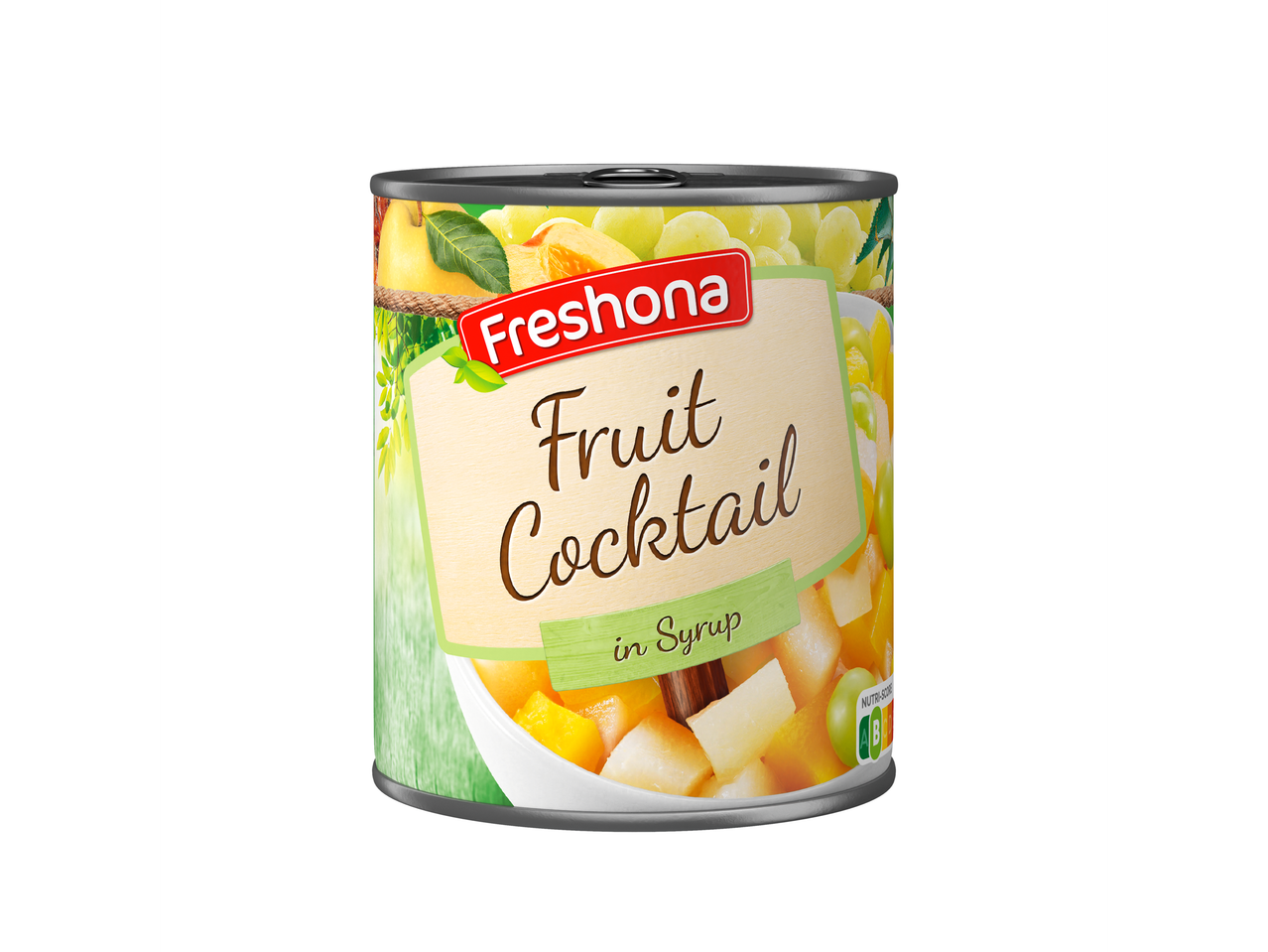Freshlona gyümölcs koktél: konzervált gyümölcs szirupban.