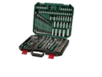 Set de chei tubulare PARKSIDE, cu chei combinate, biți și șurubelnițe, într-o cutie verde.