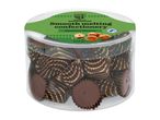 A clear plastic container of smooth melting hazelnut confectionery.