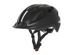 Black bicycle helmet with safety features.