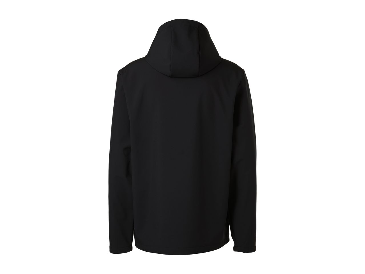 Men's black softshell jacket, back view