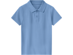 Light blue kids' polo shirt with short sleeves and two buttons.