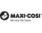 Maxi-Cosi Logo mit Slogan 'We carry the future' und stilisiertem Eltern-Kind-Symbol.