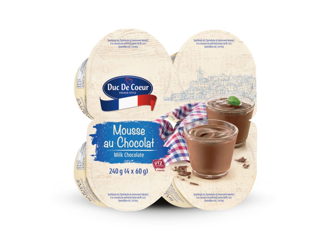 Četiri posudice čokoladnog mousse-a Duc De Coeur francuskog stila.