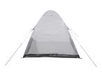 Grey camping tent with guy ropes, front view
