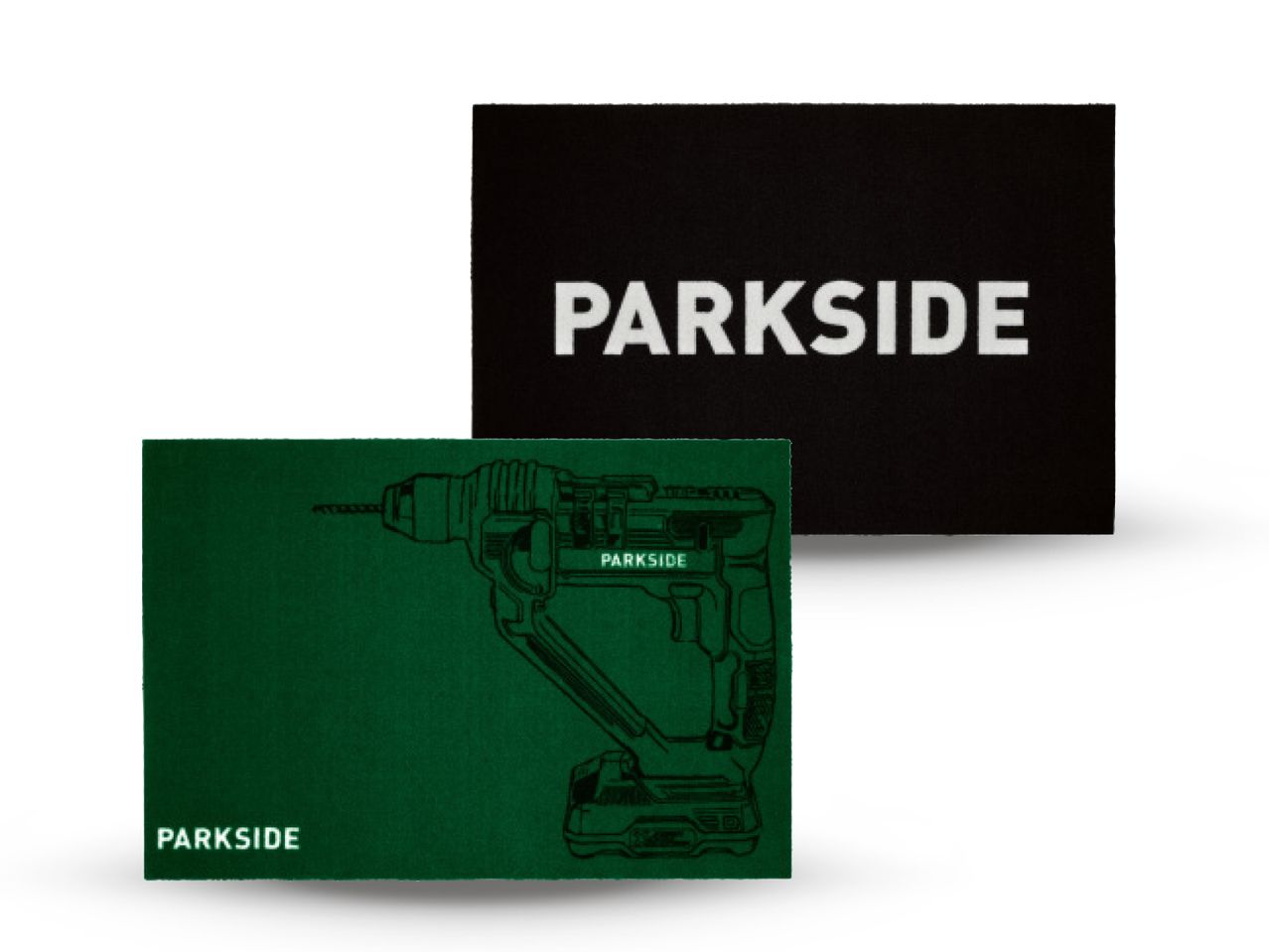 Dvije Parkside podloge za miša, jedna crna s logotipom, druga zelena s nacrtanom bušilicom.