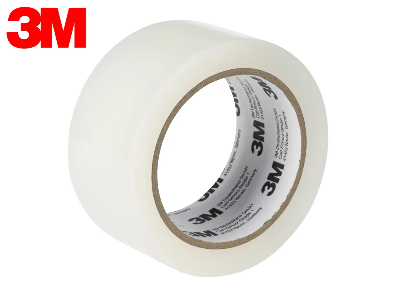 Clear adhesive tape roll with German text on the core.