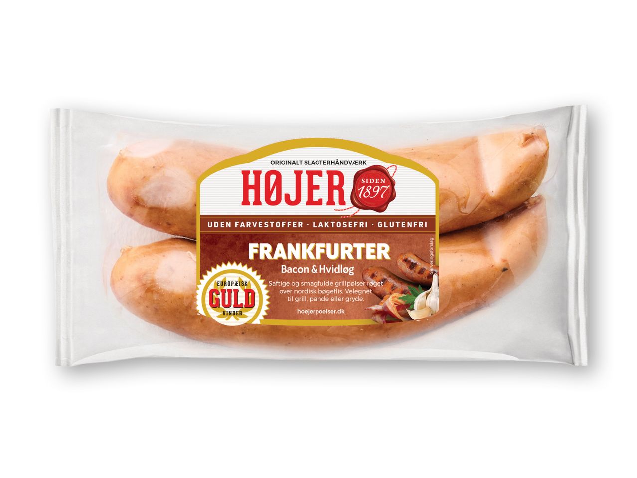 To Højer frankfurters i en gennemsigtig emballage.