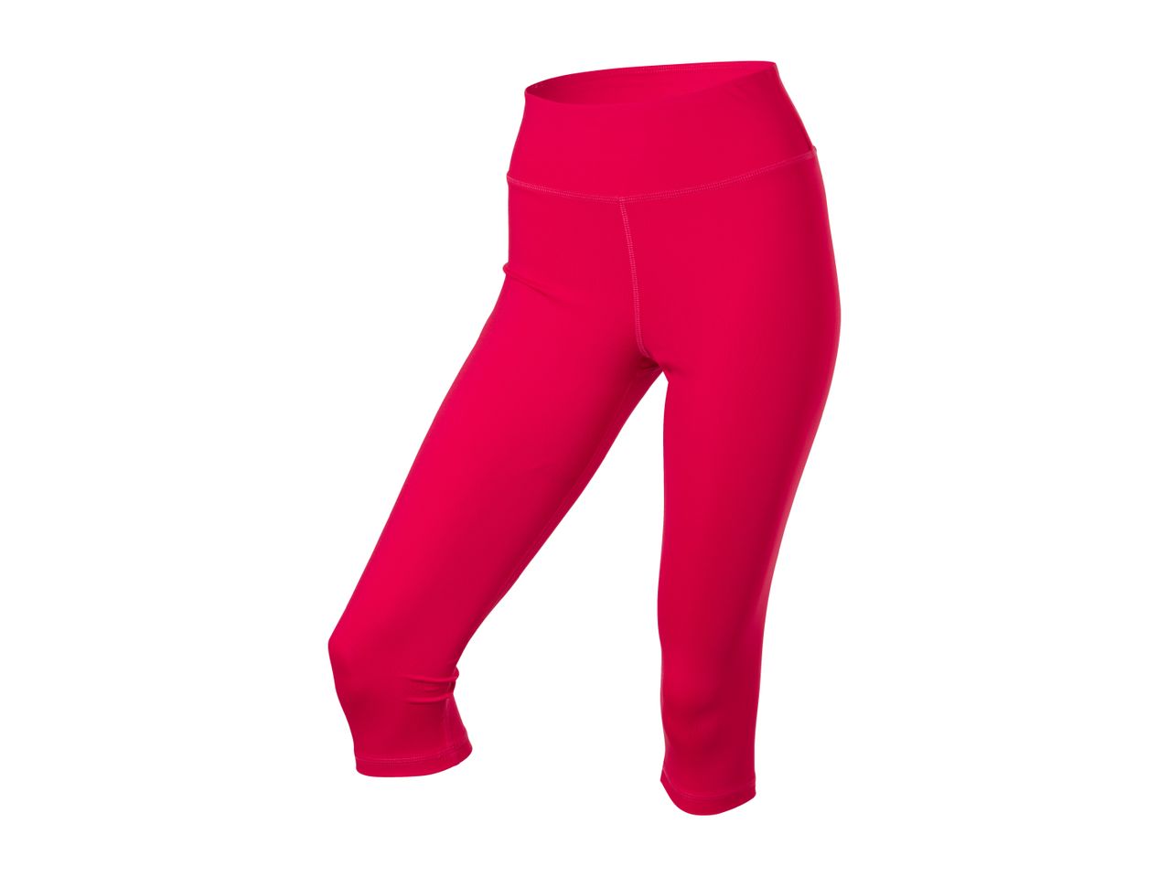 Bright pink capri leggings for women, made from a stretchy, comfortable fabric.