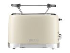 Cream retro toaster with chrome accents and a warming rack, featuring '1973' embossed.